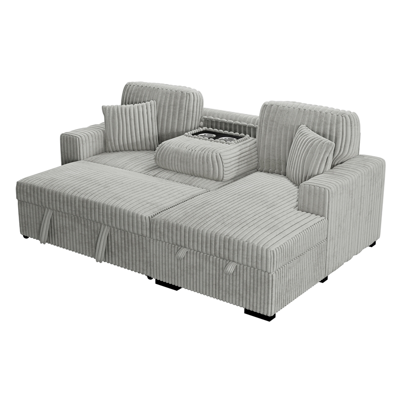 Poundex Upholstered Foam Corduroy Convertible Sofa with Storage in Ash