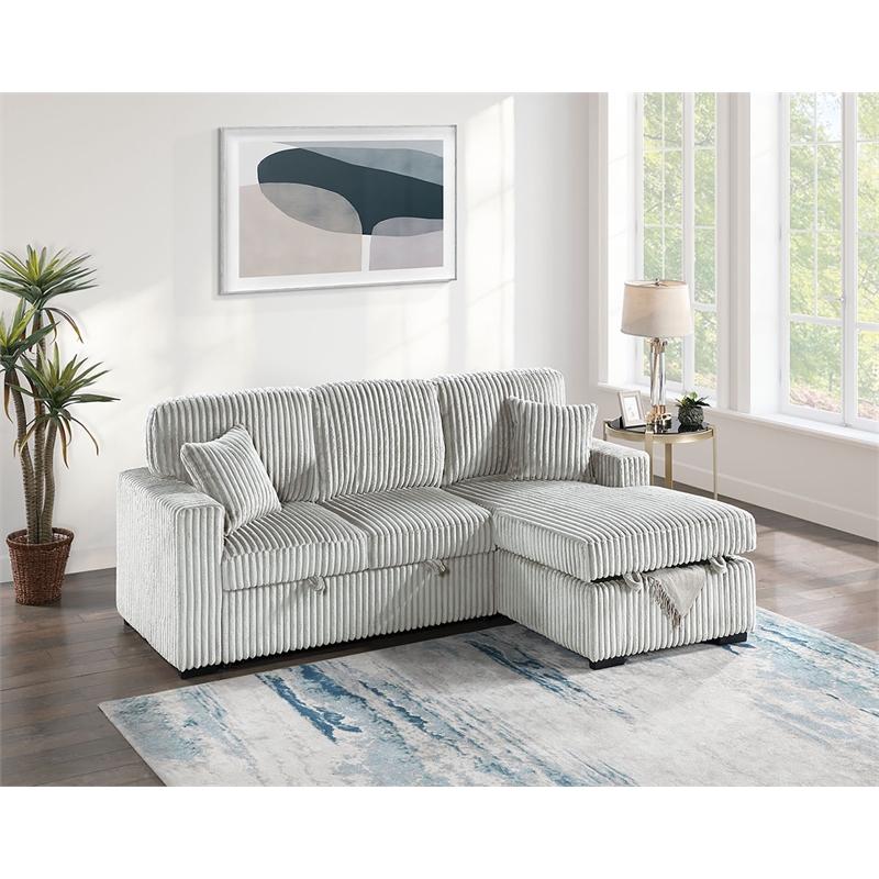 Poundex Upholstered Foam Corduroy Convertible Sofa with Storage in Ash