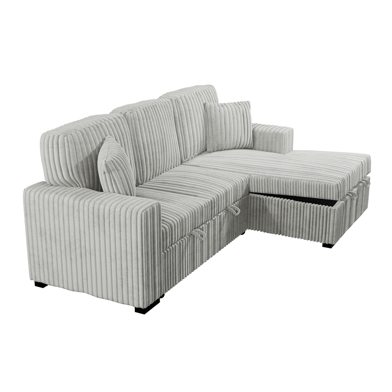 Poundex Upholstered Foam Corduroy Convertible Sofa with Storage in Ash