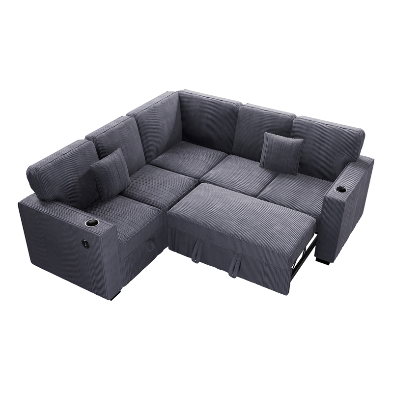 Poundex Foam Corduroy 3-PC Sectional Set with Storage in Dark Gray
