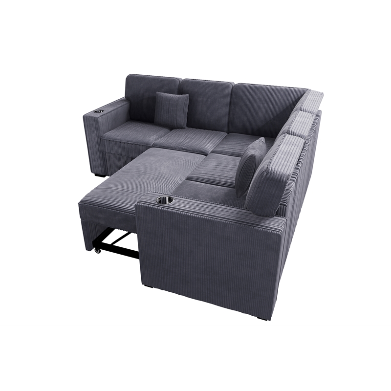 Poundex Foam Corduroy 3-PC Sectional Set with Storage in Dark Gray