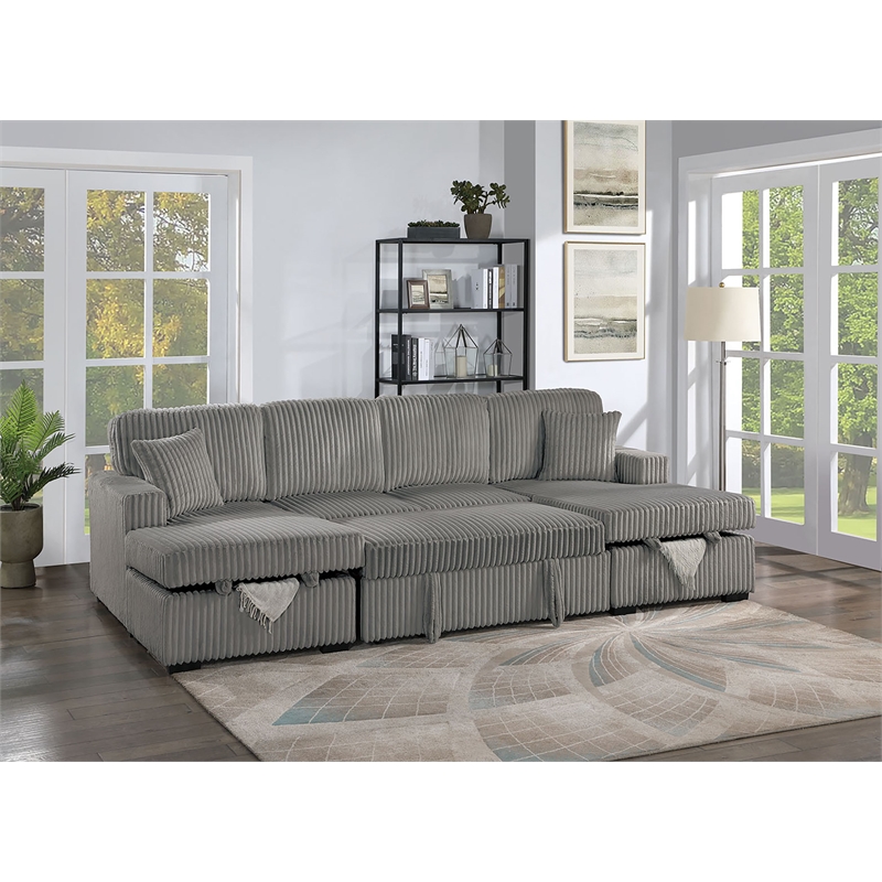 Poundex 3-Piece Convertible Sectional with Foam Seating in Smoke