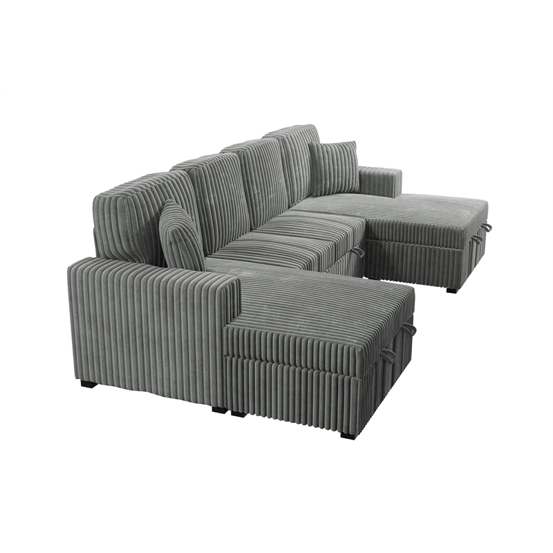 Poundex 3-Piece Convertible Sectional with Foam Seating in Smoke