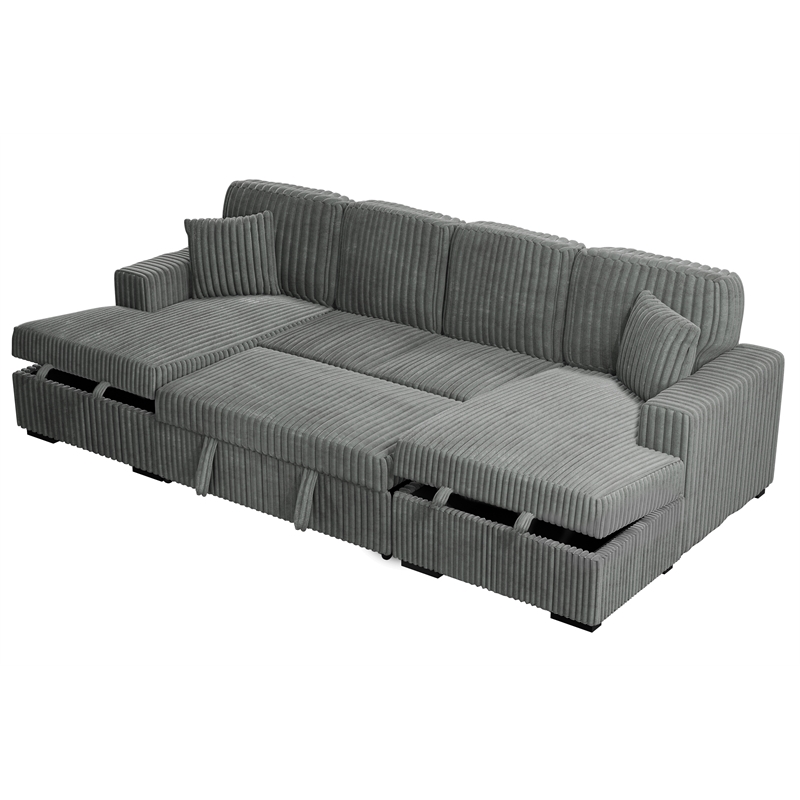 Poundex 3-Piece Convertible Sectional with Foam Seating in Smoke