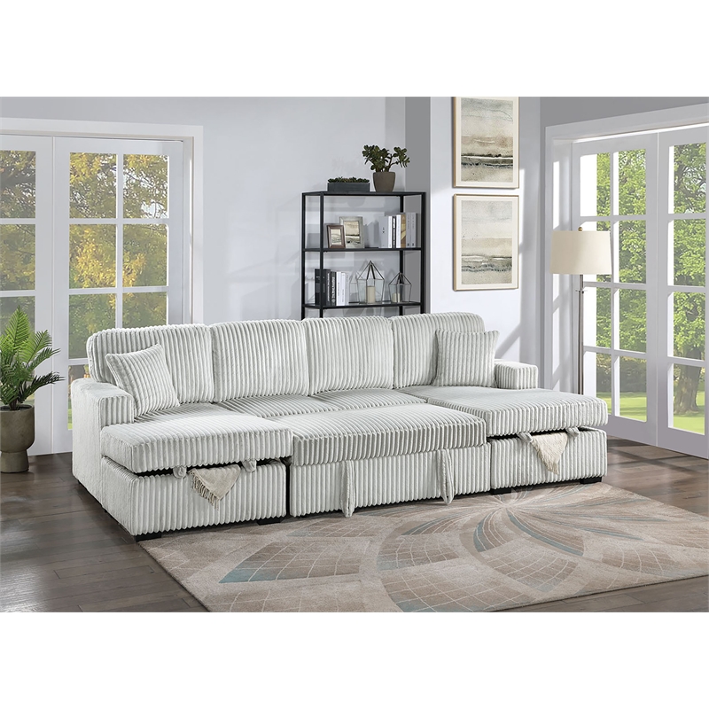 Poundex 3-Piece Convertible Sectional with Foam Cushions in Ash