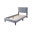 Poundex Adjustable V-Stitch Headboard Twin Bed Frame in Gray Velvet