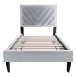 Poundex Adjustable V-Stitch Headboard Twin Bed Frame in Gray Velvet