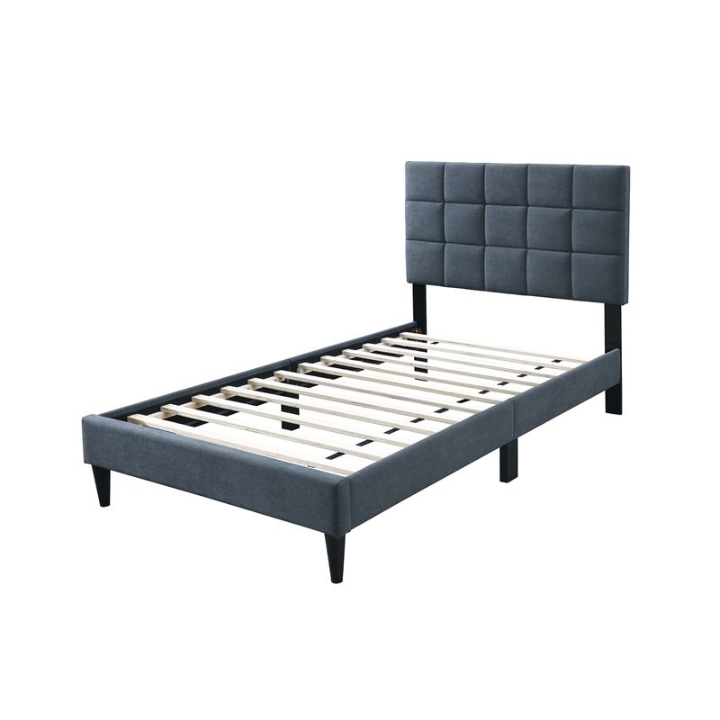 Poundex Fabric Adjustable Headboard Twin Bed Frame in Brushed Linen Charcoal