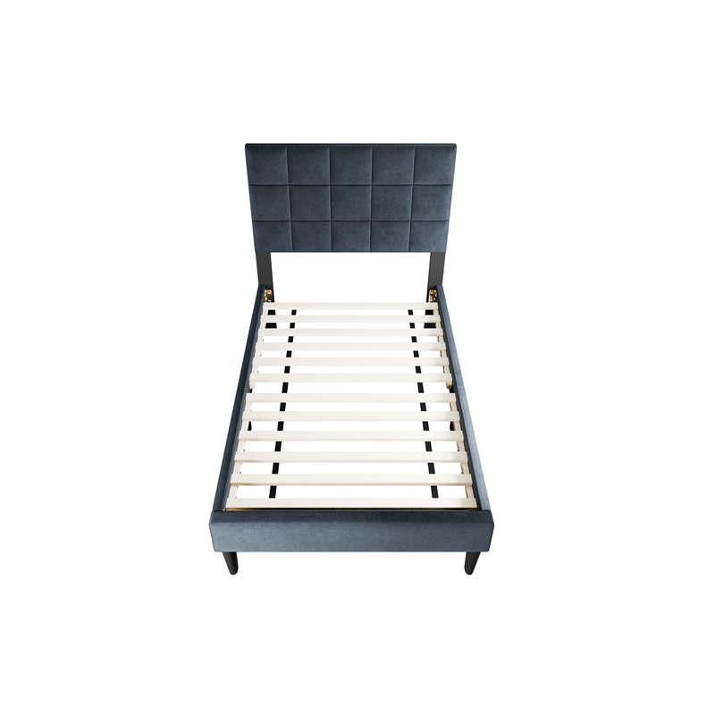 Poundex Fabric Adjustable Headboard Twin Bed Frame in Brushed Linen Charcoal
