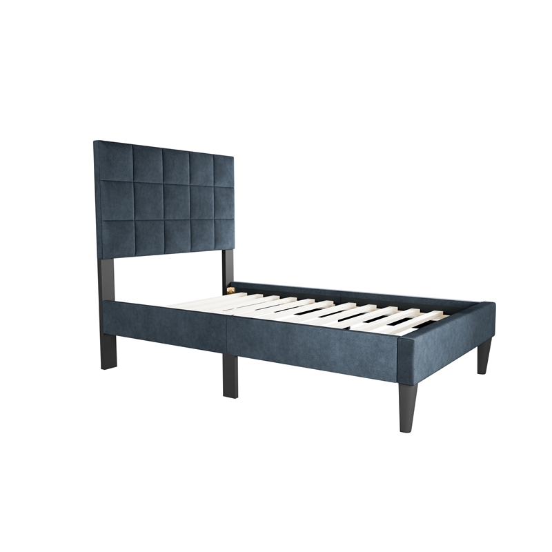 Poundex Fabric Adjustable Headboard Twin Bed Frame in Brushed Linen Charcoal