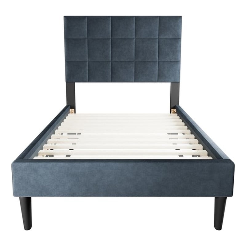 Poundex Fabric Adjustable Headboard Twin Bed Frame in Brushed Linen Charcoal