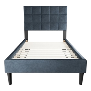 Poundex Fabric Adjustable Headboard Twin Bed Frame in Brushed Linen Charcoal