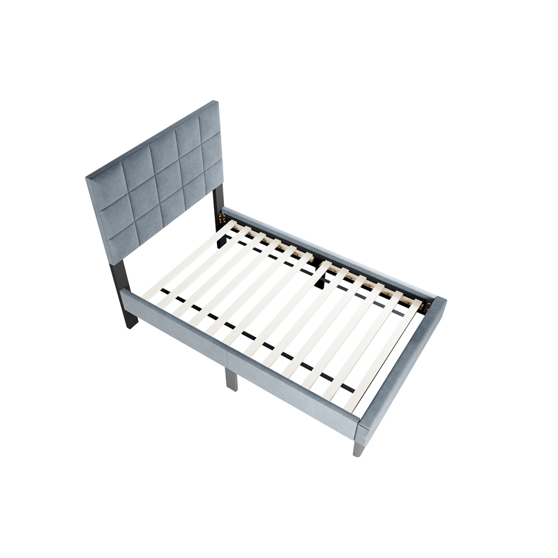 Poundex Twin Fabric Bed Frame Featuring Adjustable Headboard in Gray