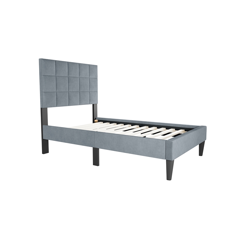 Poundex Twin Fabric Bed Frame Featuring Adjustable Headboard in Gray