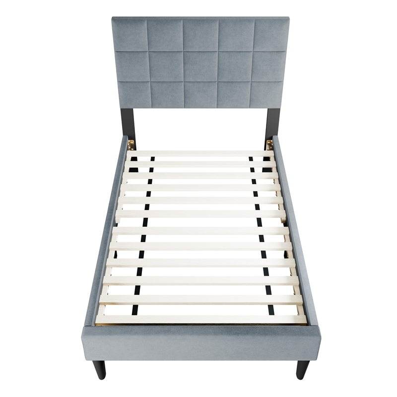 Poundex Twin Fabric Bed Frame Featuring Adjustable Headboard in Gray