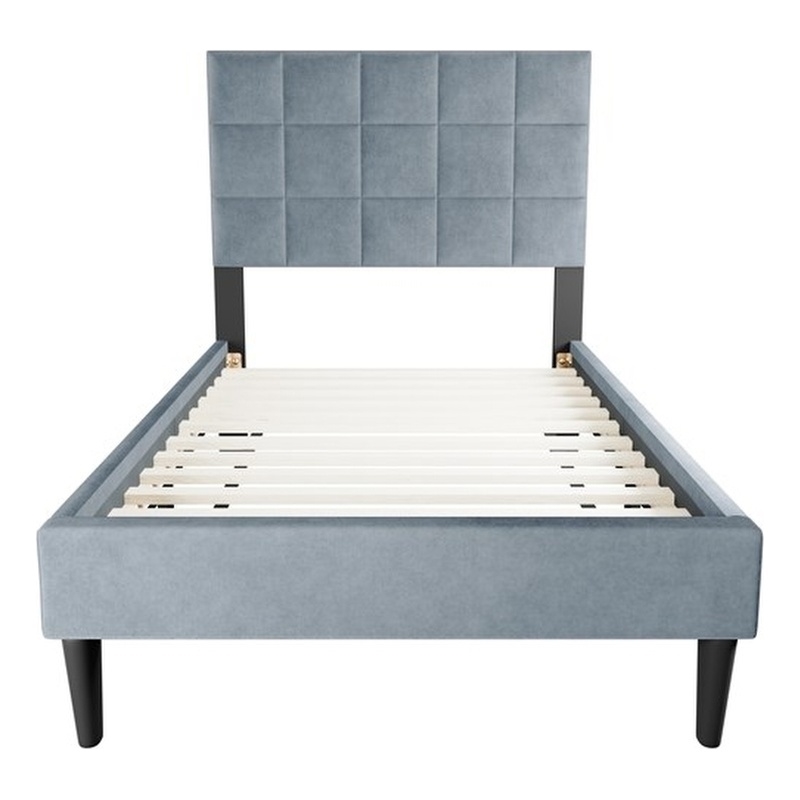 Poundex Twin Fabric Bed Frame Featuring Adjustable Headboard in Gray