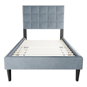 Poundex Twin Fabric Bed Frame Featuring Adjustable Headboard in Gray