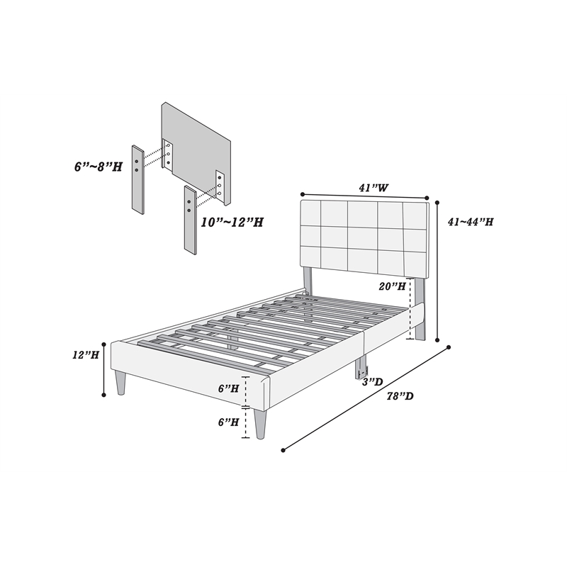 Poundex Channel Tufted Adjustable Twin Bed Frame in Pink Fabric