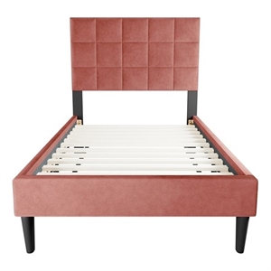 Poundex Channel Tufted Adjustable Twin Bed Frame in Pink Fabric