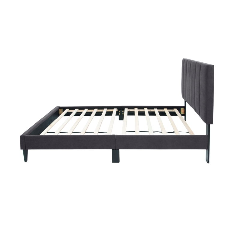 Poundex Charcoal Fabric Adjustable Channel Tufted Twin Bed Frame