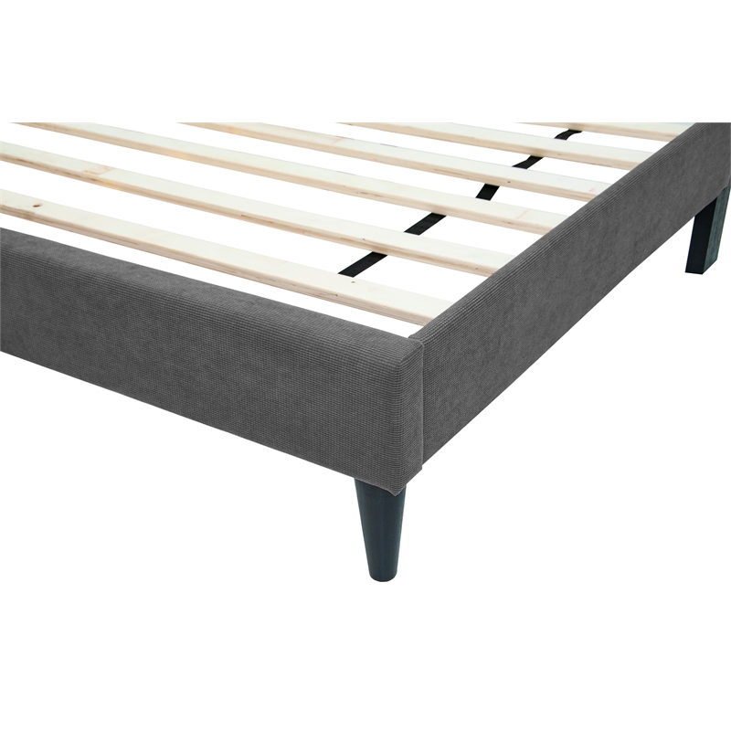 Poundex Charcoal Fabric Adjustable Channel Tufted Twin Bed Frame
