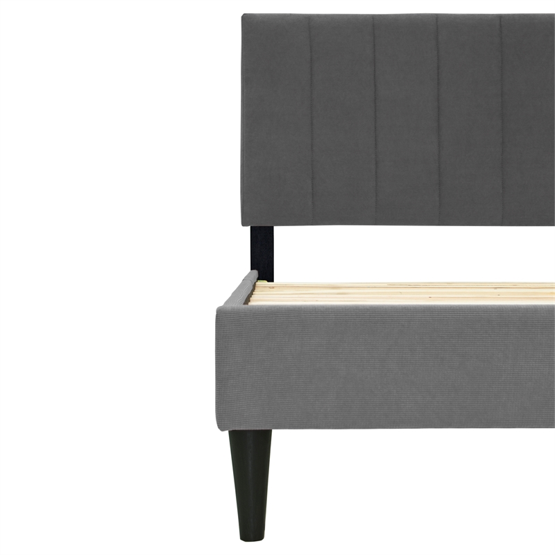 Poundex Charcoal Fabric Adjustable Channel Tufted Twin Bed Frame