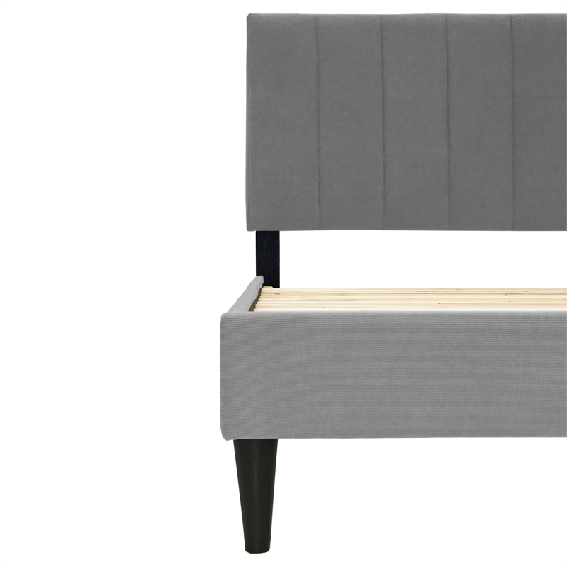 Poundex Adjustable Gray Fabric Channel Tufted Twin Size Bed Frame