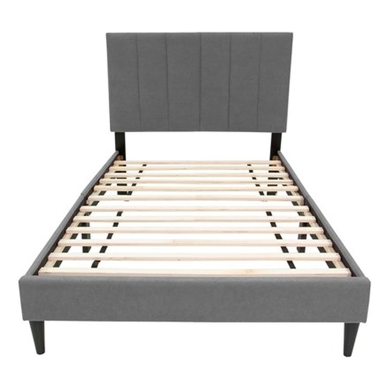 Poundex Adjustable Gray Fabric Channel Tufted Twin Size Bed Frame