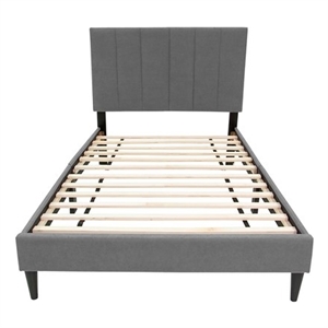 Poundex Adjustable Gray Fabric Channel Tufted Twin Size Bed Frame