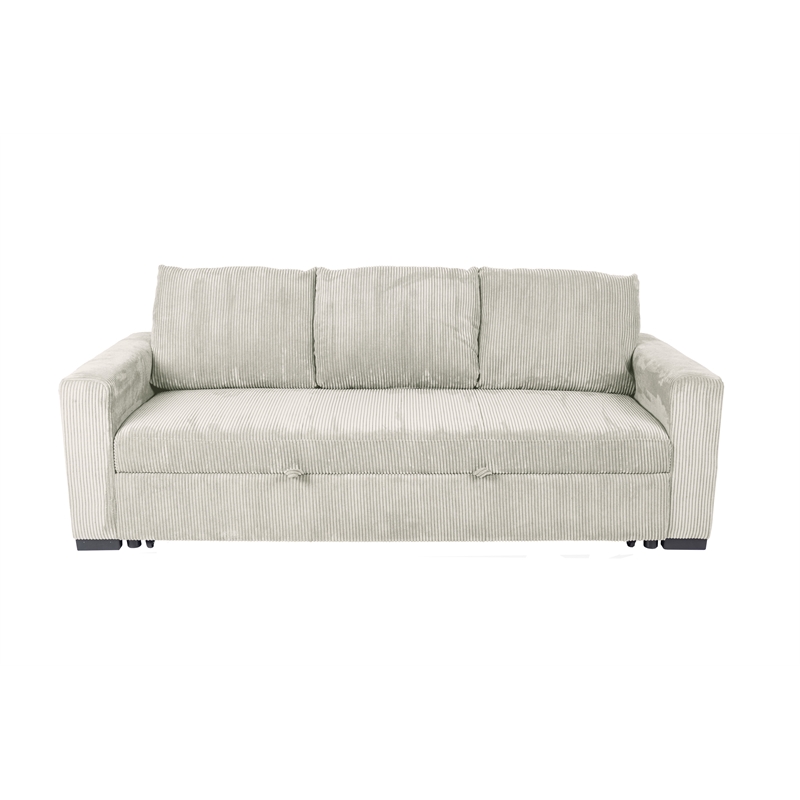 Poundex Convertible Corduroy Sofa in Ivory with Foam Cushions