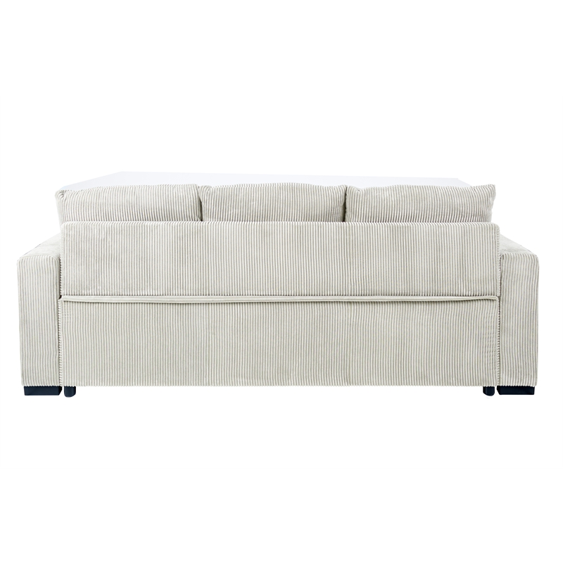 Poundex Convertible Corduroy Sofa in Ivory with Foam Cushions