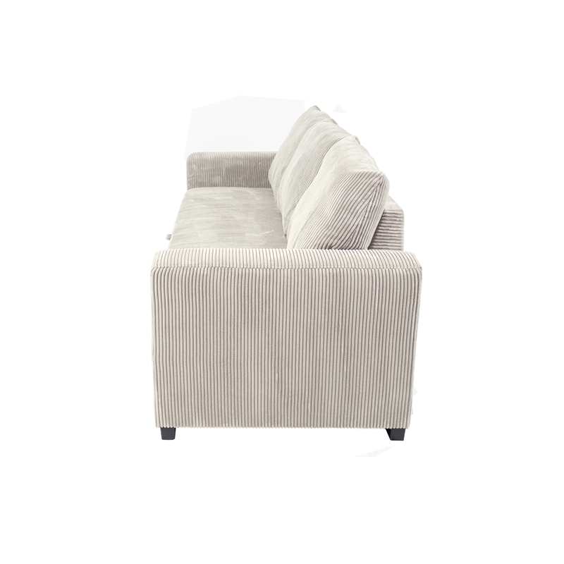 Poundex Convertible Corduroy Sofa in Ivory with Foam Cushions