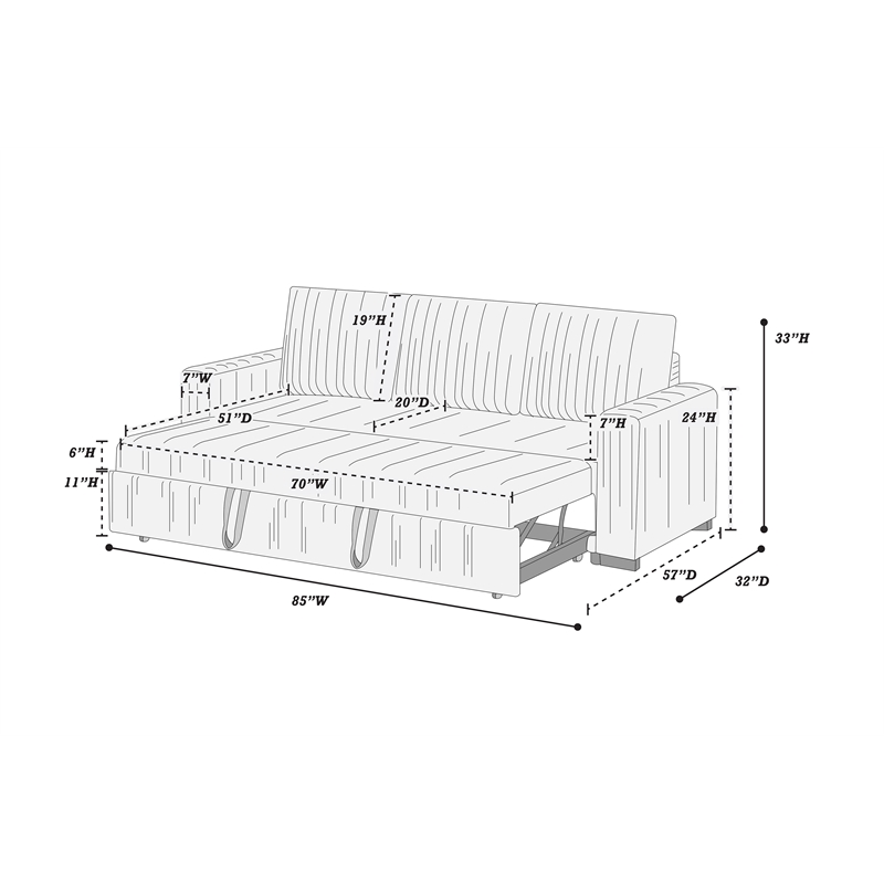 Poundex Convertible Corduroy Sofa in Ivory with Foam Cushions