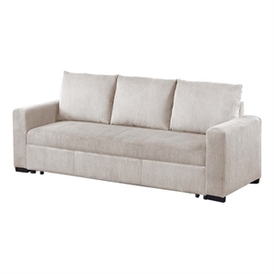 Poundex Convertible Corduroy Sofa in Ivory with Foam Cushions