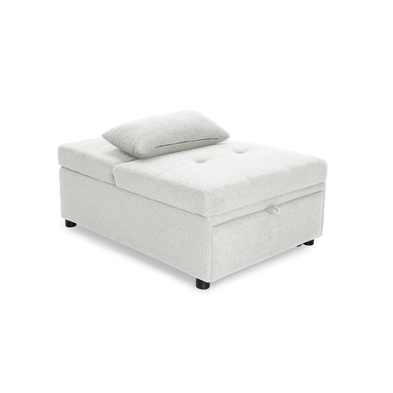 Poundex Upholstered Sherpa Wool Fabric Convertible Chair in White Color