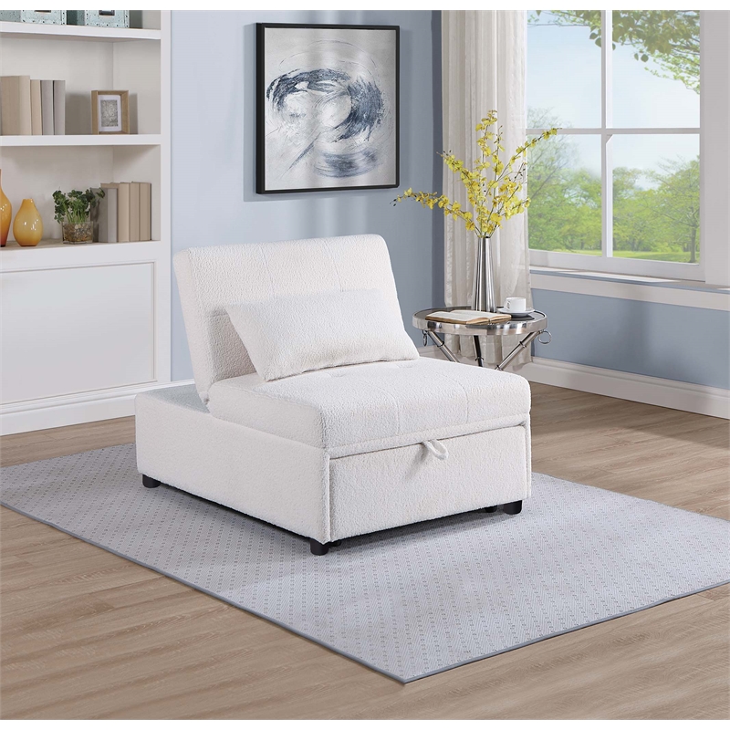 Poundex Upholstered Sherpa Wool Fabric Convertible Chair in White Color