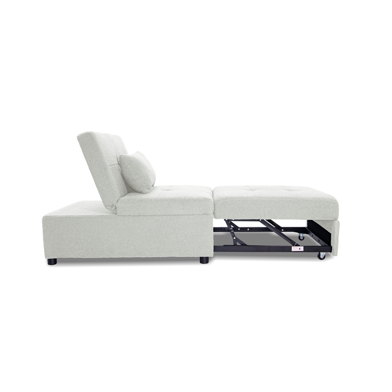 Poundex Upholstered Sherpa Wool Fabric Convertible Chair in White Color