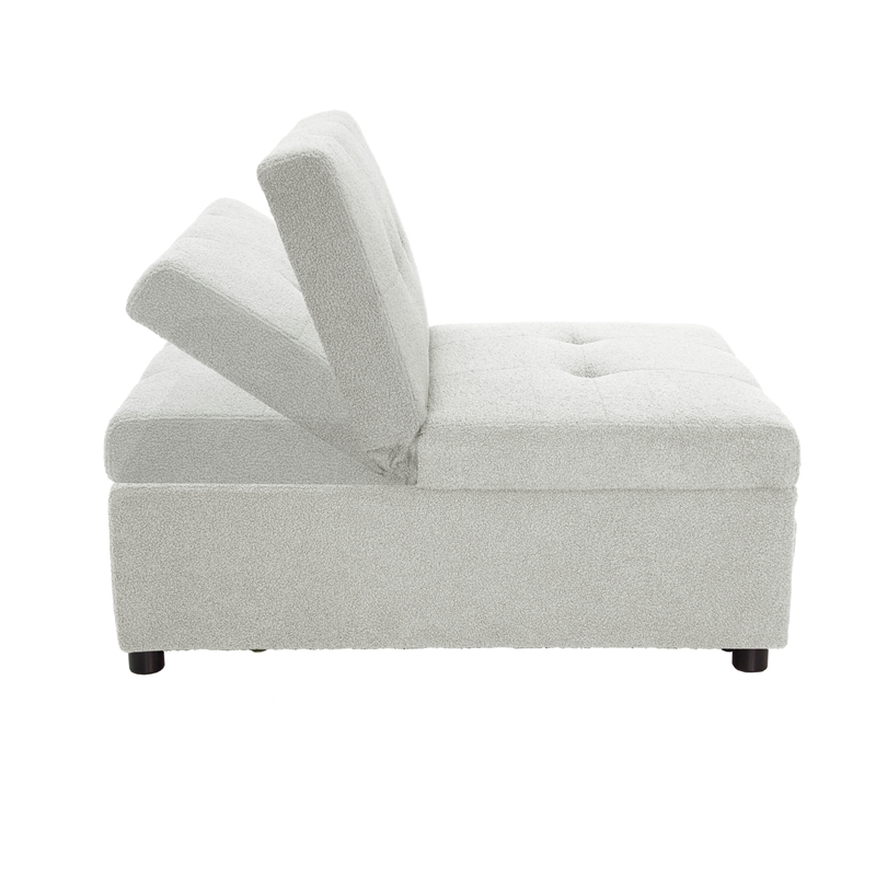 Poundex Upholstered Sherpa Wool Fabric Convertible Chair in White Color