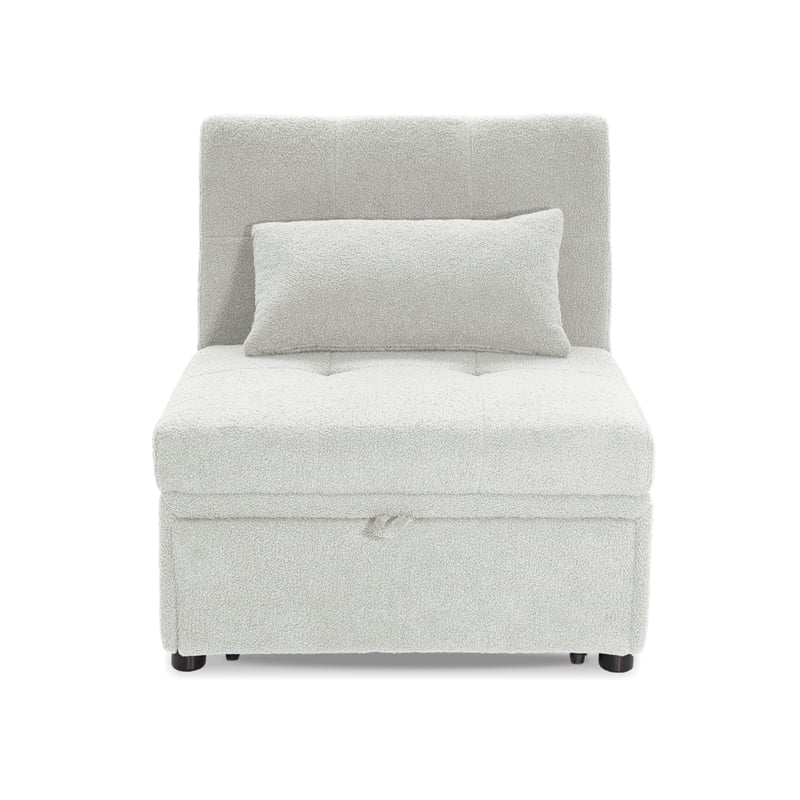 Poundex Upholstered Sherpa Wool Fabric Convertible Chair in White Color