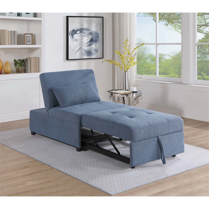 Poundex Upholstered Sherpa Wool Fabric Convertible Chair in Blue Color