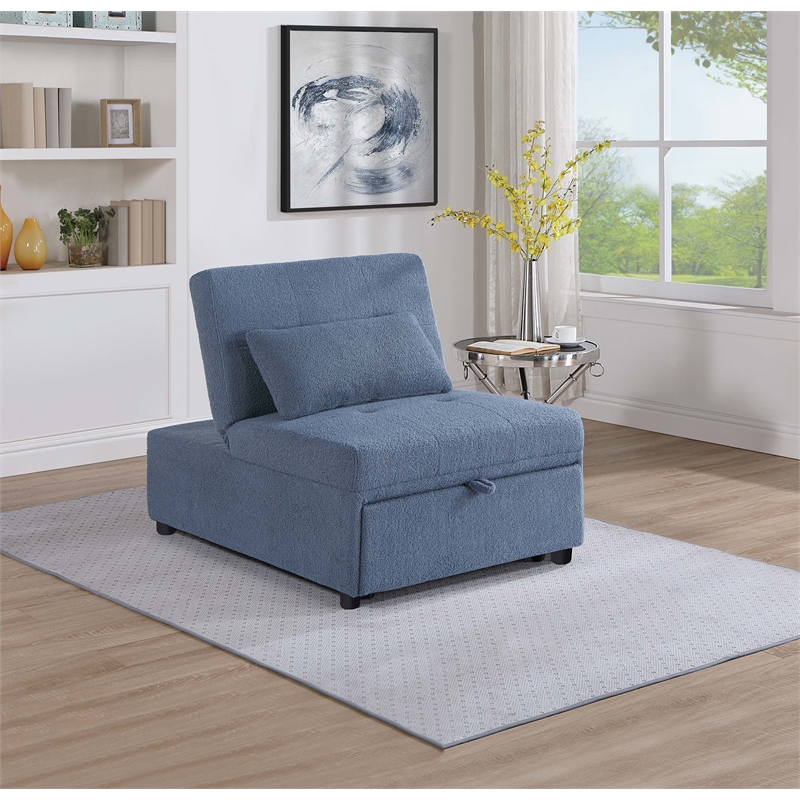 Poundex Upholstered Sherpa Wool Fabric Convertible Chair in Blue Color