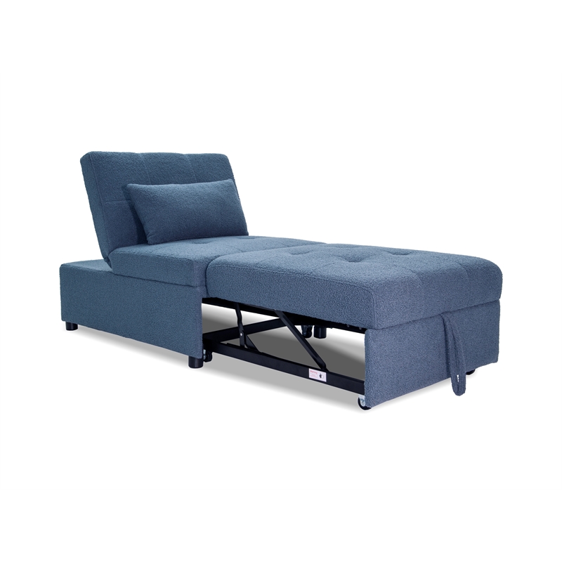 Poundex Upholstered Sherpa Wool Fabric Convertible Chair in Blue Color