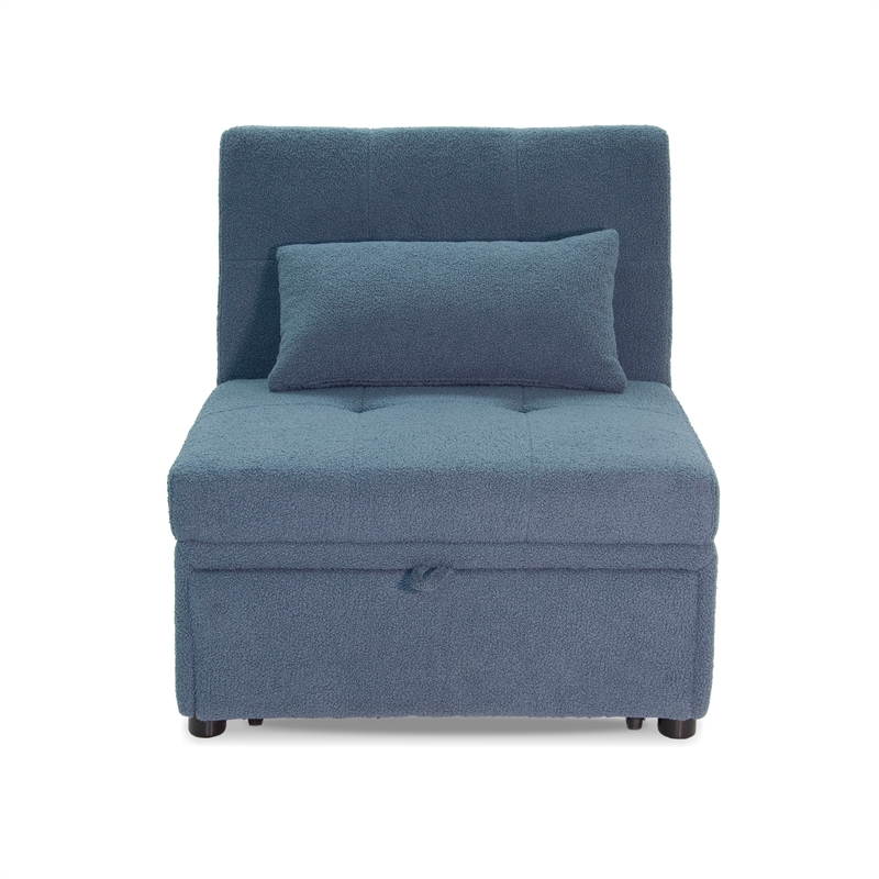 Poundex Upholstered Sherpa Wool Fabric Convertible Chair in Blue Color