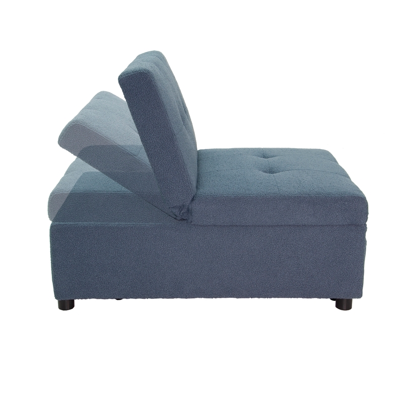 Poundex Upholstered Sherpa Wool Fabric Convertible Chair in Blue Color
