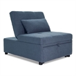 Poundex Upholstered Sherpa Wool Fabric Convertible Chair in Blue Color
