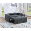 Poundex Fabric Convertible Sofa in Charcoal with Built-In Cupholders