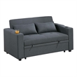 Poundex Fabric Convertible Sofa in Charcoal with Built-In Cupholders