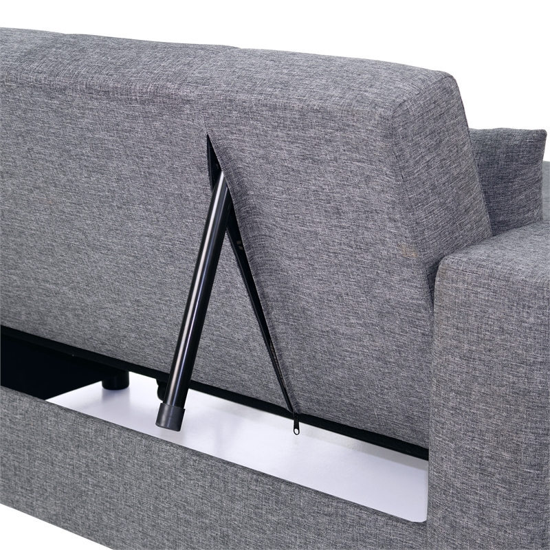 Poundex Convertible Fabric Sofa with Cupholders in Dark Gray