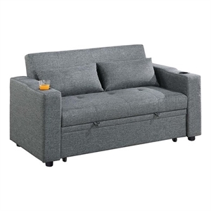 Poundex Convertible Fabric Sofa with Cupholders in Dark Gray