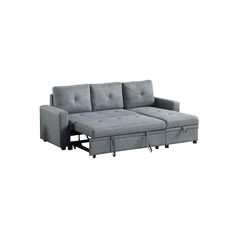 Poundex Reversible Convertible Sectional Fabric Upholstered in Gray